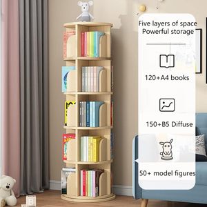 Gỗ rắn sàn nhà Tủ sách xoay tủ sách 360 độ kệ sách phòng khách đơn giản tiết kiệm không gian kệ - Product Image 5
