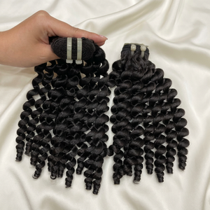 Wholesale Virgin Human <b>Hair</b> Steam Curly Bundle Weft Black Color Natural <b>Hair</b> <b>Extensions</b> - Product Image 1