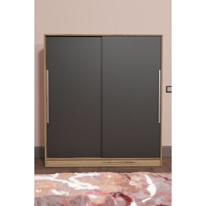 Armoire coulissante moderne à 2 portes pour chambre à coucher, 160 cm, grand rangement, tiroirs, finition grise, autoportante, pliable, pour maison et appartement - Product Image 4