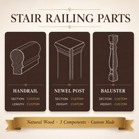 Balustre et poteau de balustrade en bois massif pour escalier intérieur, taille personnalisée OEM