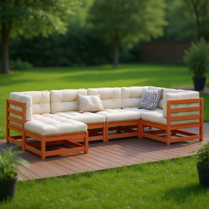 Garden <b>Sofa</b> <b>Set</b> Solid Pine Wood Brown Cushioned Durable Outdoor Furniture - Product Image 2