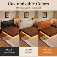 Lit Queen Size Moderne Minimaliste Flottant en Cuir Rembourré avec Bande LED, Cadre en Bois Massif, Meuble de Chambre Personnalisable