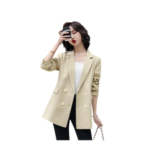 Abiti da ufficio da <span class=keywords><strong>donna</strong></span> in poliestere <span class=keywords><strong>giallo</strong></span> stile di fabbrica giacche doppiopetto con colletto rovesciato da esterno cappotti casual da <span class=keywords><strong>donna</strong></span> - Product Image 1