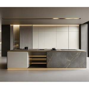 Modern Style Kitchen Island <b>with</b> Full <b>Storage</b> Luxury Custom Design Bar <b>Seating</b> & Quartz Top Integrated Kitchen Stainless Carcase - Product Image 5