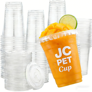 Gobelets à café jetables en plastique avec couvercles en PET, vente en gros, personnalisables avec logo, transparents, pour jus et café, avec pailles et couvercles, type gobelet isotherme - Product Image 2