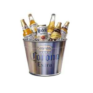 Ice Bucket Custom Round Beer Champagne Whiskey Metal Galvanized Tin Ice Bucket With Bottle Opener And Handle