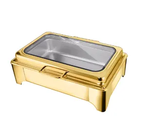 Liantong factory supply stainless steel buffet food warmer dish golden color heating chafing dish