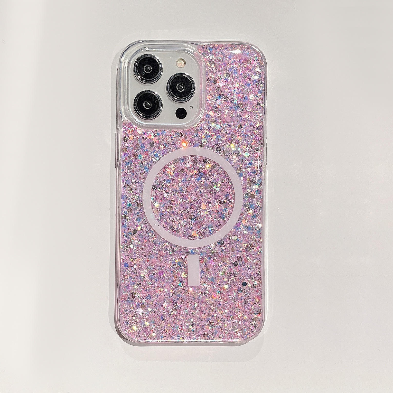 เคสยางสำหรับ [สีชมพูบาร์บี้] มีกากเพชรติดแม่เหล็ก