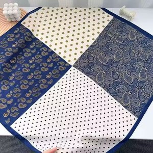 Foulard quadrato in raso con stampa Paisley retrò 90x90 cm, <span class=keywords><strong>bandana</strong></span> blu navy e <span class=keywords><strong>marrone</strong></span>, accessorio moda donna per collo e testa - Product Image 5