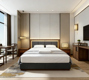 Juego de Muebles de Dormitorio Personalizados Modernos de Madera para <span class=keywords><strong>Hotel</strong></span> Fairfield Inn by <span class=keywords><strong>Marriott</strong></span>, Muebles de Panel de Madera para Apartamentos y Resorts - Product Image 2