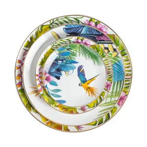 新花式设计彩色植物和鸟类陶瓷陶瓷陶器餐厅餐盘