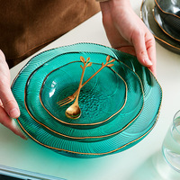 Bol à salade en verre émaillé coloré fait à la main en forme de fleur, écologique, assiette à dessert, assiette à dîner, assiette de présentation à bord doré pour