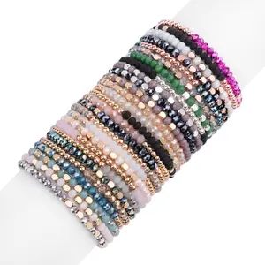 wholesale luxury custom stretch bracelets handmade beaded crystal women's geometric hematite acrylic mini rice bead bracelet
