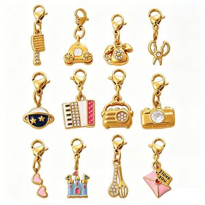 Colgantes pequeños de joyería chapados en oro de 18K con retención de color, con diseños de Castillo de dibujos animados, Cámara y Planeta, con cierre de langosta, para DIY de collares y pulseras - Product Image 3