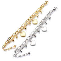 Pulsera de Boda de Doble Capa con Corazones de Circones de Moda, Chapada en Oro, de Acero Inoxidable y Cuentas, con Nombre Grabado