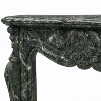 Cheminée en marbre sur mesure, moderne, sculptée à la main, luxe, en marbre Verde Alpi, avec manteau de cheminée en marbre