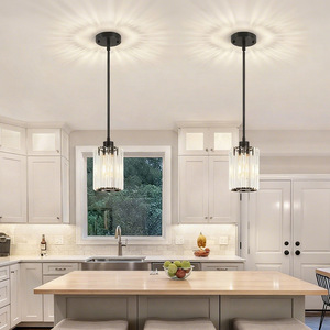 Lámpara colgante de cristal redonda negra E27 LED con altura ajustable para cocina, barra o isla - Product Image 3