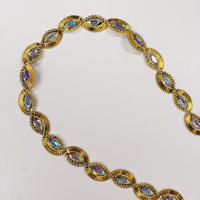 Ruban décoratif en dentelle pour vêtements, plaqué argent et or, avec strass en plastique acrylique, pour costumes de carnaval et projets DIY (vente en gros)