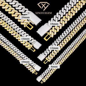 Cadena de eslabones cubanos Miami de plata de ley 925 con moissanita y diamantes, de 8, 10, 12, 14, 18 y 20 mm, para hombre - Product Image 1