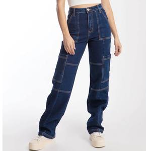 Jeans in denim da <span class=keywords><strong>donna</strong></span> 2026 personalizzati di alta qualità, stile vintage, con lavaggio <span class=keywords><strong>blu</strong></span> grezzo, patchwork, <span class=keywords><strong>cargo</strong></span>, vestibilità dritta, ispirati ad America/Messico - Product Image 2