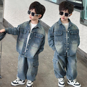 Set di <span class=keywords><strong>Abbigliamento</strong></span> Casual per Bambini in Stile Occidentale, Completo Due Pezzi con Maniche Lunghe in Denim per Ragazzi - Product Image 3