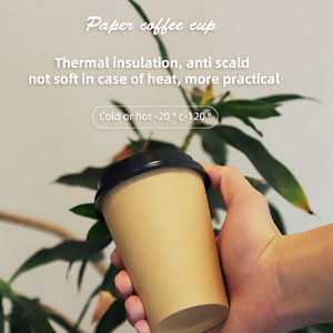 Kraft Paper Cups <b>Disposable</b> Eco Friendly Brown Paper Cup with <b>Lid</b> Single Wall 14/16oz Custom Kraft Cups for Hot Coffee Beverages - Product Image 4