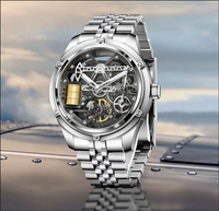 Montre mécanique automatique de luxe pour hommes, mouvement squelette, couleur acier, vente en gros de montres de mode pour hommes
