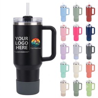 Gobelet isotherme en acier inoxydable de 40 oz avec poignée confortable et couvercle à paille, tasse réutilisable à double paroi isolée pour les voyages et le travail