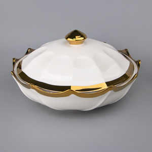 Bol à Halwa et Friandises Motif Doré Pot en Céramique Nordique à Deux Anses <span class=keywords><strong>Cocotte</strong></span> en Céramique Chauffage au Feu Faitout à Soupe Casseroles pour la Cuisson - Product Image 1