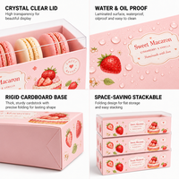 Boîte en carton rigide jetable avec couvercle transparent pour macarons, pâtisserie, boulangerie, boutique de desserts, emballage de vente au détail, étui laminé