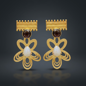 Boucles d'oreilles en laiton faites à la main avec pierres précieuses, style ethnique plaqué argent, mode bohème unisexe - Product Image 2