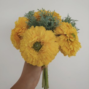 Arrangement de fleurs artificielles Yoshinobu, vase, chrysanthème, polyester, jaune, orange, rose, décoration de mariage, décoration de la maison - Product Image 4