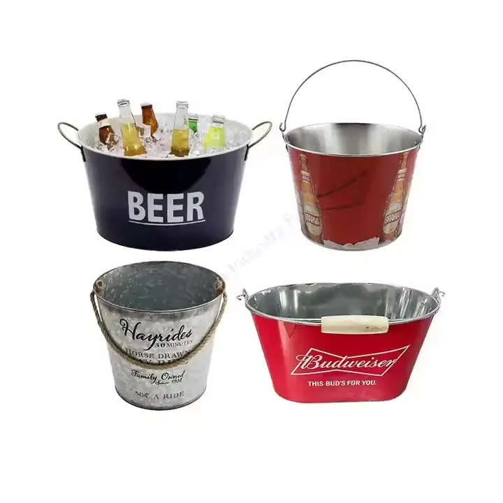 Factory Direct Custom Metal Ice Bucket With Handle Promotion Home Decor Party Beer Tin Ice Bucket 5L Minimalist Party Round