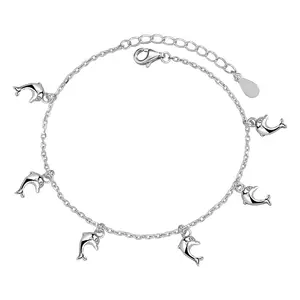 Pulseira de prata, mais nova pulseira bonita de dolphin feminina, estilo oceano, animal, dolphin, borla, prata esterlina, para presentes de aniversário
