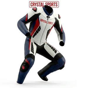 Traje de Motociclismo Deportivo de Cuero Genuino Crystal Sports, Traje de Carreras de 2 Piezas, Ropa de Cuero para Motociclismo y Automovilismo - Product Image 1
