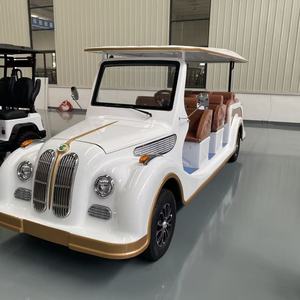 Voiturette de golf électrique vintage 11 places, véhicule utilitaire rétro, auvent blanc et or pour hôtel, complexe hôtelier, parcours de golf - Product Image 3