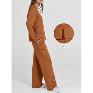 FOXA Women's 2 Piece <b>Lounge</b> Set Full Sleeve Knitted Wide Leg Tracksuit Casual Wear Matching Outfit - Product Image 4