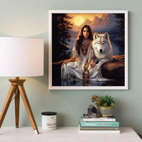Peinture Diamant en Gros Femme et Loup 5D DIY Mosaïque Diamant Complète Kit de Peinture Diamant Carré