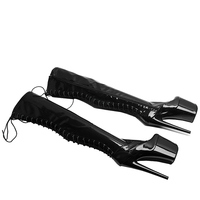 20CM / 8 pouces brevet PU supérieur femmes Sexy talon haut plate-forme dos à lacets Stretch cuisse haute botte pôle danse bottes