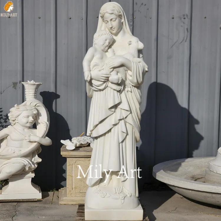 Figura in marmo intagliato a grandezza naturale scultura della madre e del bambino statua religiosa