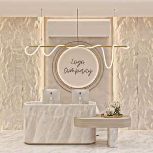 ชั้นวางสินค้าแนวตั้งสำหรับร้านเสริมสวยหรูหรา ตกแต่งด้วยไม้เคลือบสีอบ สำหรับจัดแสดงผลิตภัณฑ์ดูแลผิวและเครื่องสำอาง - Product Image 6