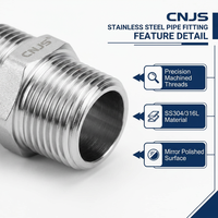 Raccord de tuyauterie hexagonal en acier inoxydable SS304 SS316L, filetage mâle, barillet lisse, basse pression, forgé, directement de l'usine CNJS