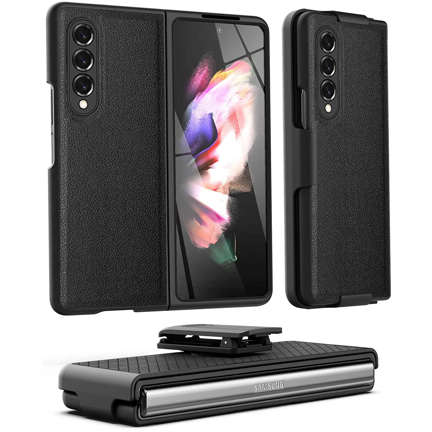 Protective Cases Leather Shockproof PC Case With Back Clip Holder Sublimation Phone Case for Samsung Galaxy Z Fold 3