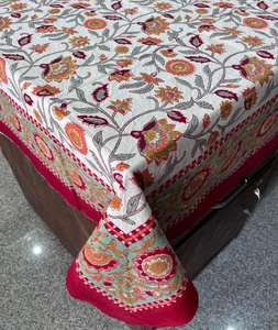 Nuevo diseño, juego de manteles con estampado de bloques a mano, servilletas de encaje Floral personalizadas, mantel estampado de algodón indio para mesa de comedor del hogar - Product Image 1