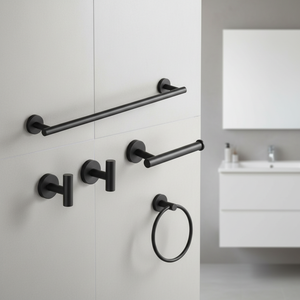 Juego de Accesorios de Baño Minimalistas en Negro Mate, Diseño Duradero para Hogar Moderno y Hotel - Product Image 1