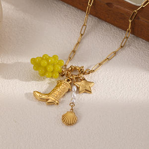 Chic Ludique Rétro Inspiré Multi Charme Or Raisin Cowboy Botte Étoile Shell Pendentifs Collier - Product Image 1