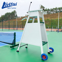 Chaise d'arbitre de tennis en alliage d'aluminium avec assise perforée, tablette d'écriture, support de microphone et auvent