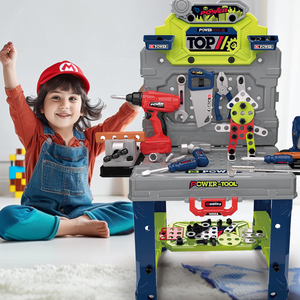 Enfant 2 en 1 établi outil ensemble de jeu <span class=keywords><strong>jouet</strong></span> en plastique assembler outil de <span class=keywords><strong>bricolage</strong></span> Table de jeu atelier rôle semblant jouer outil enfants jouets - Product Image 3
