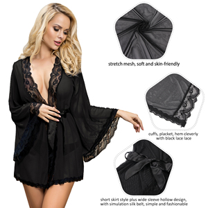 Robe de nuit noire en boîte transparente Busty Lingerie Sexy dentelle <span class=keywords><strong>Kimono</strong></span> grande taille Ohyeah Robes-Pour-Femm - Product Image 6