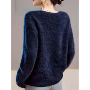 Suéter con cuello en V, mezcla de lana y cachemira, gris para mujer - Product Image 3
